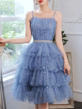 Shiny Short Puffy Blue Prom Dress A-Line Puffy Homecoming Dress HZ1023