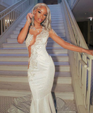 Shining Silver Mermaid Long Sleeves Prom Dress HZ1023