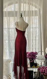 Burgundy Mermaid Halter Rhinestone Ruffle Chiffon Prom Dress Graduation Prom Dress HZ1023