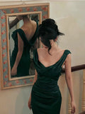 Charming Sheath Strap Green Satin Prom Dress Graduation Prom Dress HZ1023