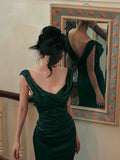Charming Sheath Strap Green Satin Prom Dress Graduation Prom Dress HZ1023
