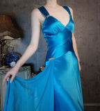Elegant A Line Straps Blue Satin Party Dress Evening Dress HZ1023