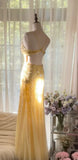 Cute A Line Spaghetti Strap Beaded Light Yellow Chiffon Prom Dress Graduation Prom Dress HZ1023