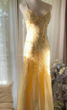 Cute A Line Spaghetti Strap Beaded Light Yellow Chiffon Prom Dress Graduation Prom Dress HZ1023