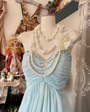 Baby Blue A Line Sweetheart Neck Beaded Chiffon Prom Dress Graduation Prom Dress HZ1023