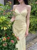 Elegant Mermaid Spaghetti Straps Yellow Chiffon Long Prom Dresses Evening Dress HZ1023