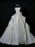 Classic Ball Gown Sweetheart Neck Bow Satin Long Wedding Dress HZ1023