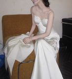 Simple Mermaid Spaghetti Strap Lace Satin Long Party Dress Evening Dress HZ1023