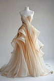 2025 New Champagne Ombre A Line Tulle Long Prom Dress Evening Dress HZ1023