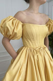 Yellow satin long prom dress yellow evening dress HZ1023