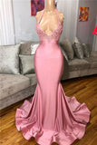 Black Girl Prom Dresses Mermaid Sleeveless Pink Prom dresses | Sexy Beads Appliques Evening Dresses HZ1023