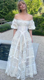 Pretty White A Line Puff Lace Tulle Wedding Dress Party Dress Evening Dress HZ1023