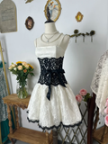 Cute A Line Strapless Bow Black White Lace Short Homecoming Dress Cocktail Dress HZ1023