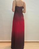 Vintage Black Red Ombre A Line Spaghetti Strap Chiffon Long Prom Dress Party Dress HZ1023