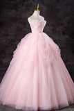 Gorgeous Strapless Pink Tulle Long Prom Dresses Evening Dresses HZ1023