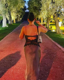 Simple Mermaid V Neck Lace Satin Open Back Long Prom Dress Evening Dress HZ1023