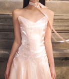 Unique Light Pink A Line Strapless Organza Long Prom Dress 16th Birthday Dress HZ1023