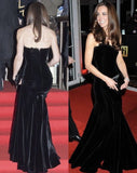 Black Elegant A Line Strapless Velvet Long Prom Dress Evening Dress HZ1023