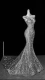 Shiny Dreamy Mermaid V Neck Silver Sequin Long Party Dress Evening Dress Date Dress HZ1023