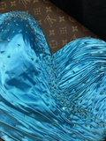 Stunning Mermaid Sweetheart Neck Beaded Sequin Blue Satin Long Prom Dress Evening Dress HZ1023