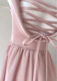 Gentle Pink A Line Straps Pleated Satin Homecoming Dress HZ1023