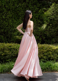 Pink Simple A Line Spaghetti Strap Satin Long Prom Dress 16th Birthday Dress HZ1023