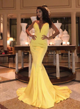 Yellow mermaid long prom dress, simple evening dress HZ1023