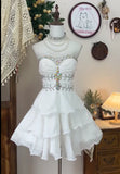 White Vintage Strapless Chiffon Beaded Short Birthday Dress Homecoming Dress HZ1023