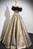 Glitter Gold Prom Dress Ball Gown Off the Shoulder Evening Dress HZ1023