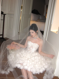 Exquisite 3D Floral A Line Strapless White Tulle Short Cocktail Dress Homecoming Dress HZ1023