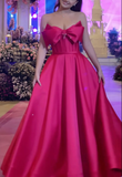 Beautiful Hot Pink Strapless Long Party Dress With Bow HZ1023