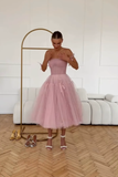 Pink A Line Spaghetti Strap Tulle 18th Birthday Dress Prom Dress HZ1023