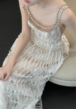 Gentle White A Line Straps Rhinestone Tulle Prom Dress Evening Dress 16th Birthday Dress HZ1023