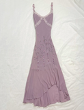 Vintage A Line Spaghetti Straps Beaded Purple Chiffon Prom Dress Party Dress HZ1023
