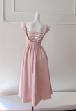 Gentle Pink A Line Straps Pleated Satin Homecoming Dress HZ1023