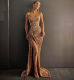 long prom dresses gold mermaid evening gowns HZ1023