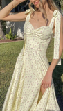 Bohemian Floral Midi Prom Dress Cute Yellow Party Dress HZ1023