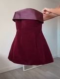 Vintage Burgundy Velvet Satin Mini Prom Dress Homecoming Dress HZ1023