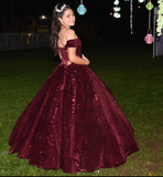 Shiny Royal Blue Ball Gown Off the Shoulder Sequin Sweet 16 Dress Party Gowns Quinceanera Dresses HZ1023