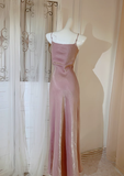 Pink Pretty Mermaid Spaghetti Strap Satin Prom Dress Evening Dress Formal Dress HZ1023