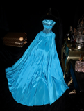 Charming A Line Strapless Blue Sequin Satin Long Prom Dress Evening Dress HZ1023