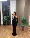Black Mermaid Sequin Formal Evening Dress Black Girl Prom Dress HZ1023