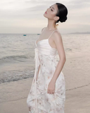 Elegant A Line Spaghetti Strap Print Floral Satin Long Party Dress Evening Dress HZ1023