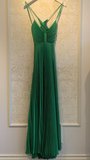 Stunning A Line Spaghetti Strap Green Satin Open Back Prom Dress Evening Dress HZ1023