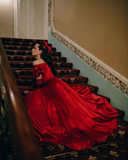 Beautiful Red Off The Shoulder Satin A-line Prom Dress HZ1023