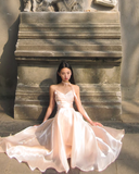 Unique Light Pink A Line Strapless Organza Long Prom Dress 16th Birthday Dress HZ1023