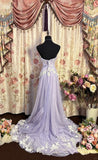 Lilac Mermaid Sweetheart Neck 3D Flower Tulle Prom Dress Party Dress with Slit HZ1023