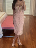 Pink Sheath Spaghetti Straps Sequin Beaded Chiffon Homecoming Dress Cocktail Dress Outfits HZ1023