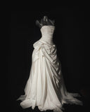 Stunning A Line Halter Pleated White Tulle Satin Long Wedding Dress HZ1023