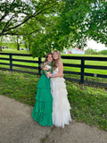 Cute A Line Sweetheart Neck Tiered Green Chiffon Long Prom Dress Graduation Prom Dress HZ1023